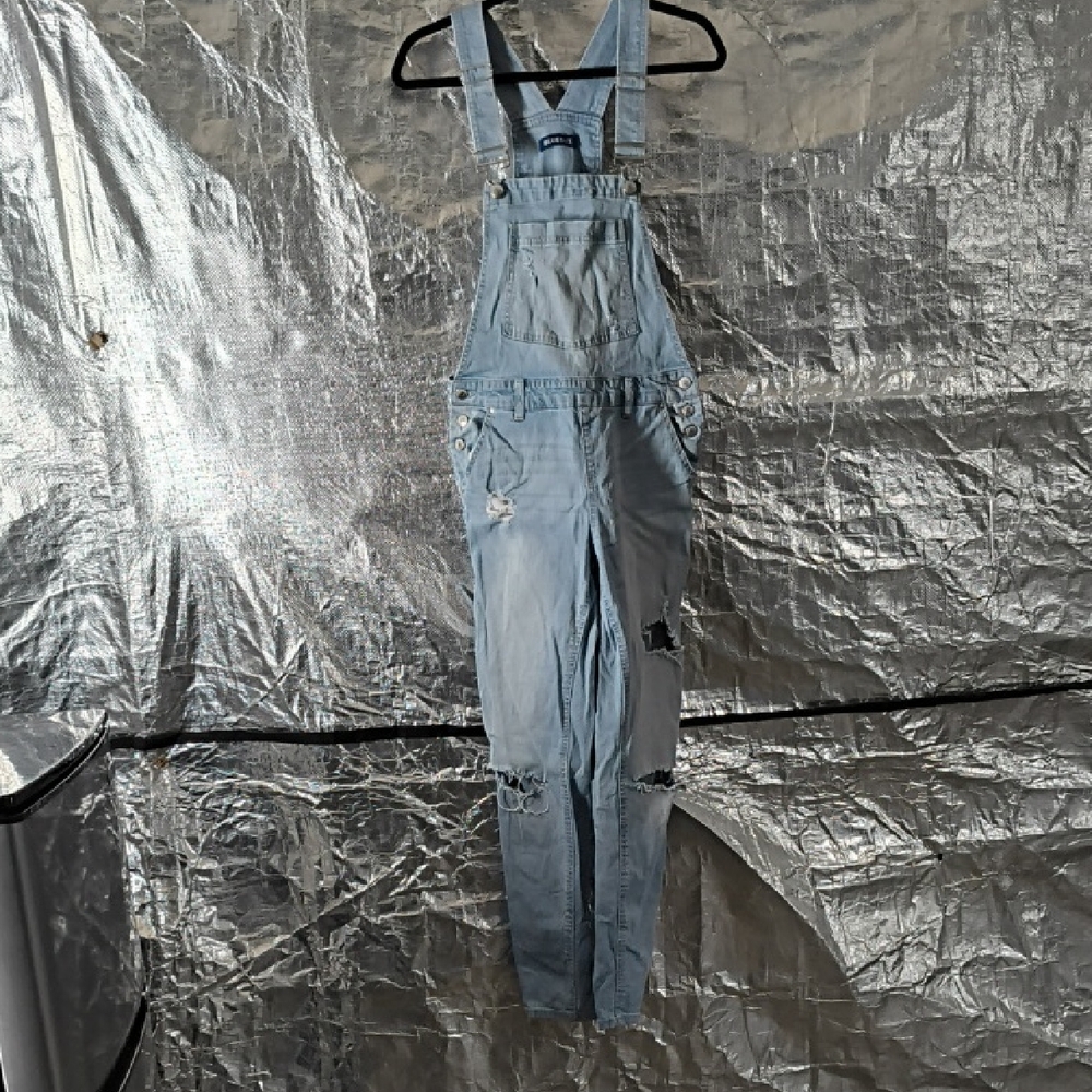Light Blue Distressed Denim Overalls